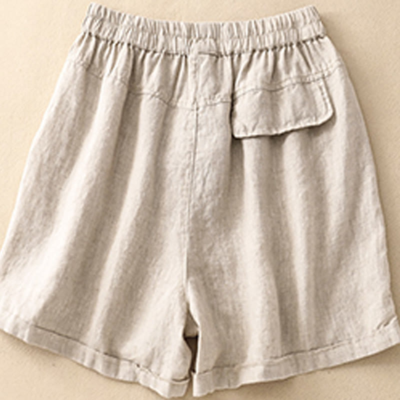 Pantalones cortos rectos elásticos de algodón y lino para mujer, informales, de verano, con bolsillos, de Buddha Stones - image 13