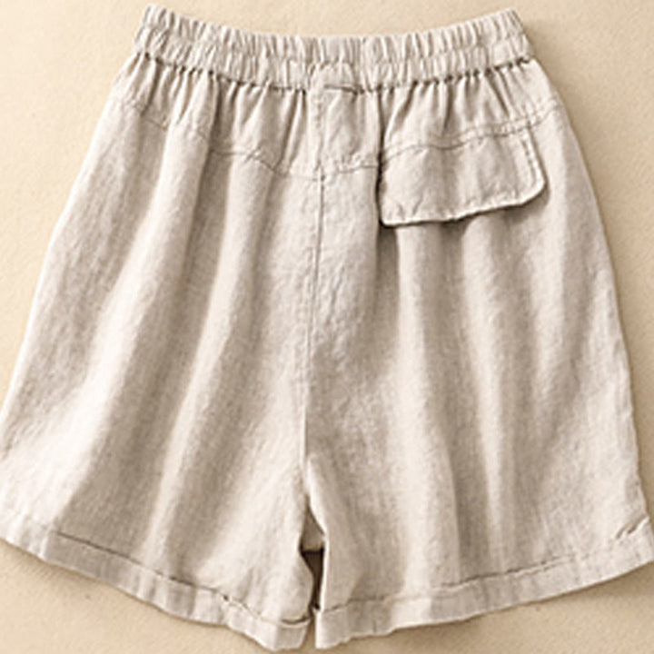 Pantalones cortos rectos elásticos de algodón y lino para mujer, informales, de verano, con bolsillos, de Buddha Stones - image 13