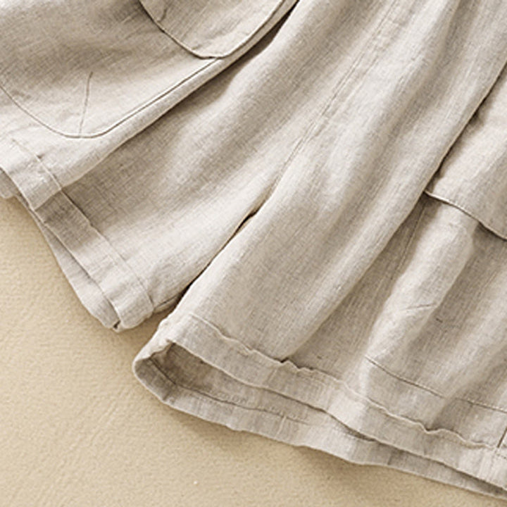 Pantalones cortos rectos elásticos de algodón y lino para mujer, informales, de verano, con bolsillos, de Buddha Stones - image 15