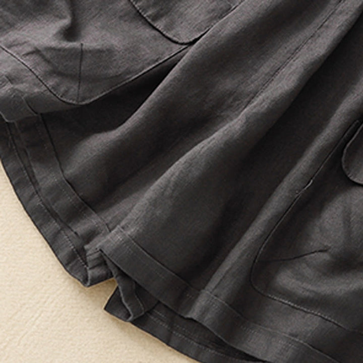 Pantalones cortos rectos elásticos de algodón y lino para mujer, informales, de verano, con bolsillos, de Buddha Stones - image 24