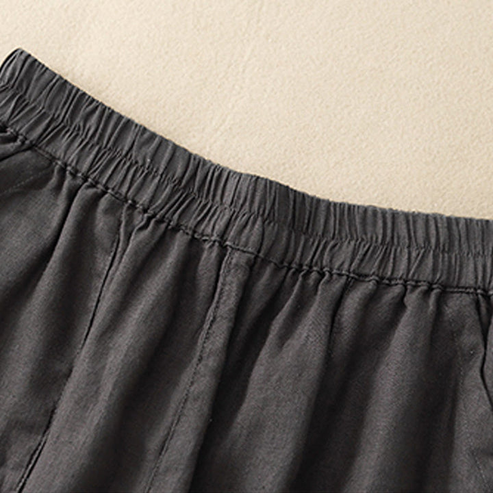 Pantalones cortos rectos elásticos de algodón y lino para mujer, informales, de verano, con bolsillos, de Buddha Stones - image 23