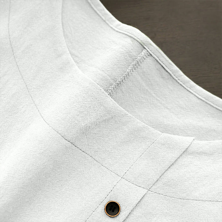 Camiseta de manga corta para mujer con cuello redondo y botones, de color liso, con estampado de Buddha Stones, estilo casual de verano. - image 2