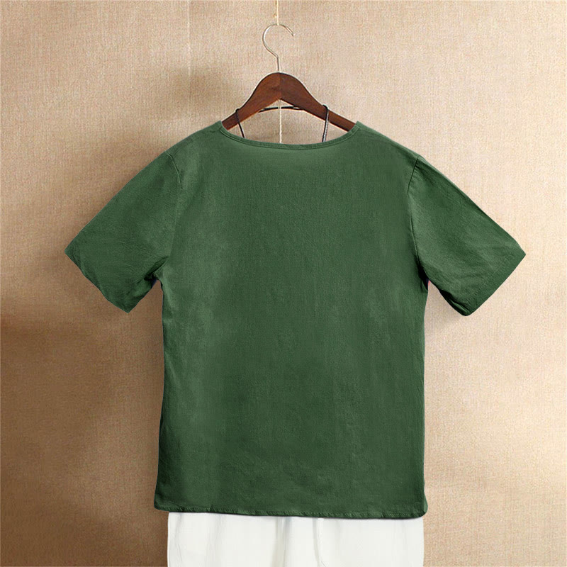 Camiseta de manga corta para mujer con cuello redondo y botones, de color liso, con estampado de Buddha Stones, estilo casual de verano. - image 6