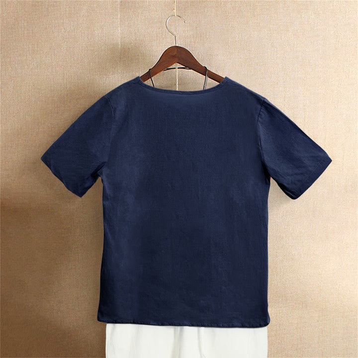 Camiseta de manga corta para mujer con cuello redondo y botones, de color liso, con estampado de Buddha Stones, estilo casual de verano. - image 11