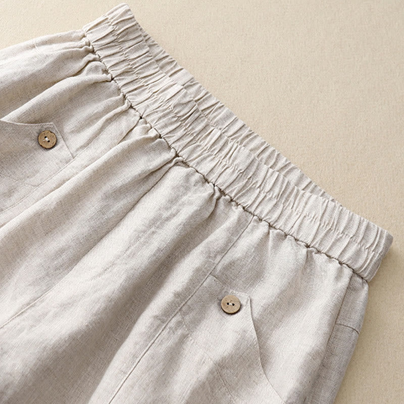 Pantalones cortos de algodón lisos con botones y bolsillos para mujer, estilo casual de verano, con Buddha Stones - image 10