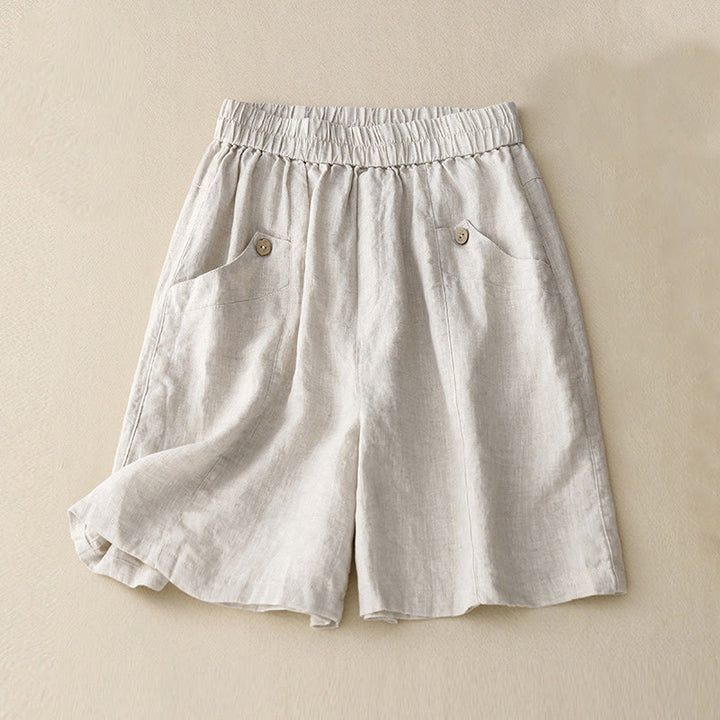 Pantalones cortos de algodón lisos con botones y bolsillos para mujer, estilo casual de verano, con Buddha Stones - Beige - US8-10，UK/AU12-14，EU40-42 (2XL) - image 5
