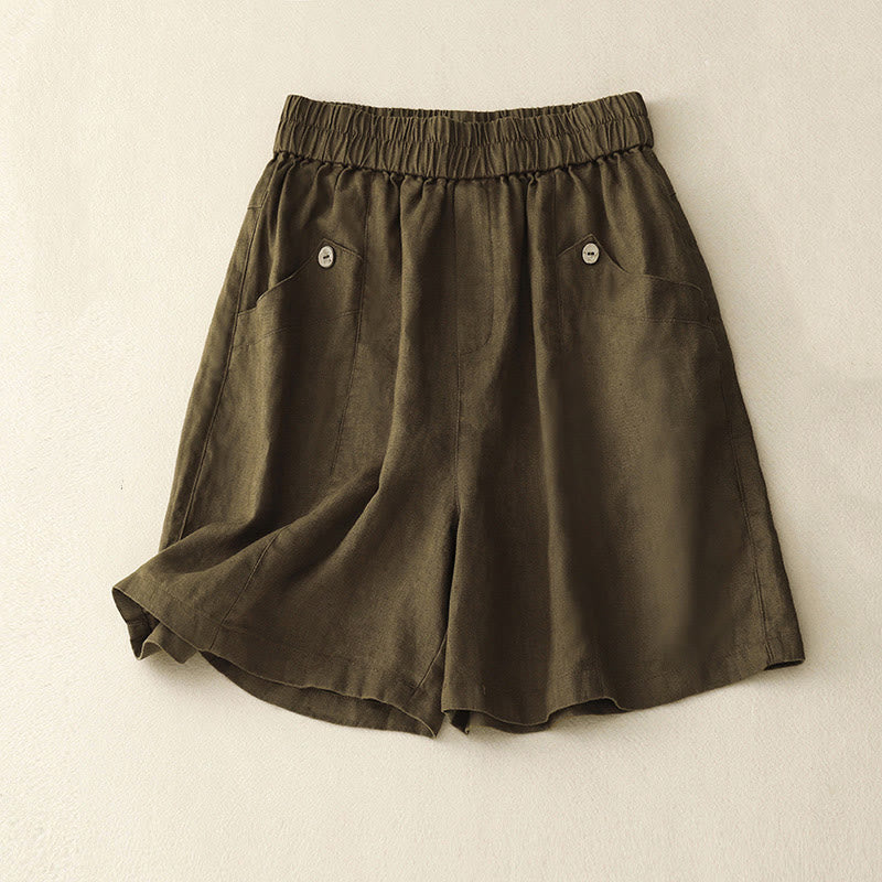 Pantalones cortos de algodón lisos con botones y bolsillos para mujer, estilo casual de verano, con Buddha Stones - Vara de oro oscura - US8-10，UK/AU12-14，EU40-42 (2XL) - image 14