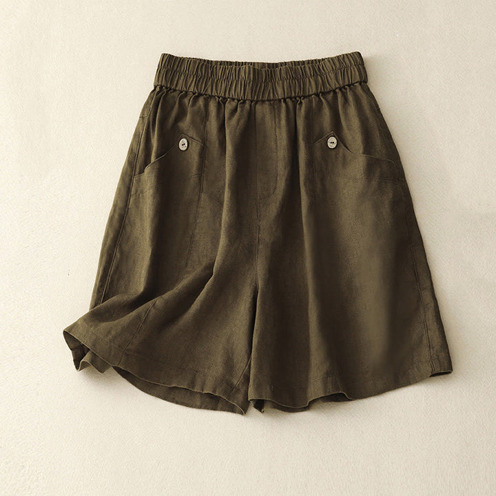 Pantalones cortos de algodón lisos con botones y bolsillos para mujer, estilo casual de verano, con Buddha Stones - Vara de oro oscura - US8-10，UK/AU12-14，EU40-42 (2XL) - image 14