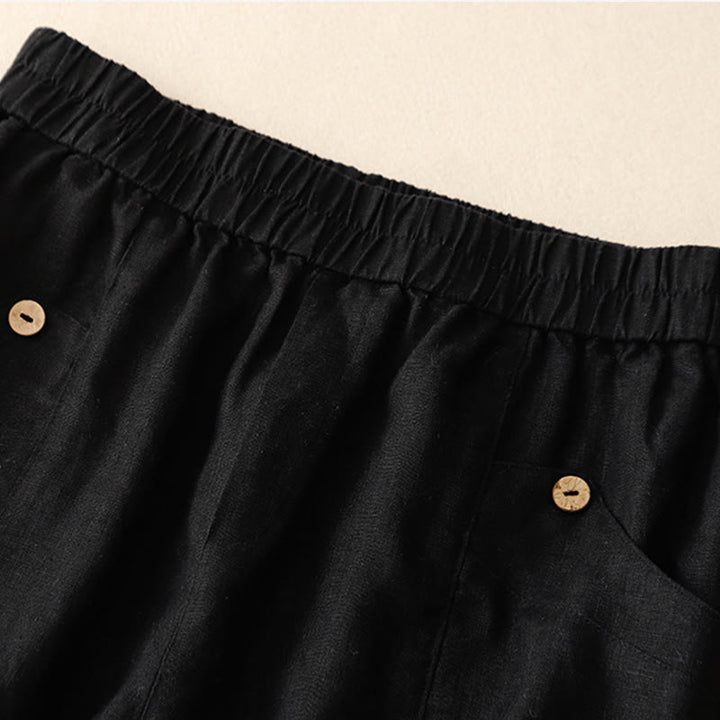 Pantalones cortos de algodón lisos con botones y bolsillos para mujer, estilo casual de verano, con Buddha Stones - image 25