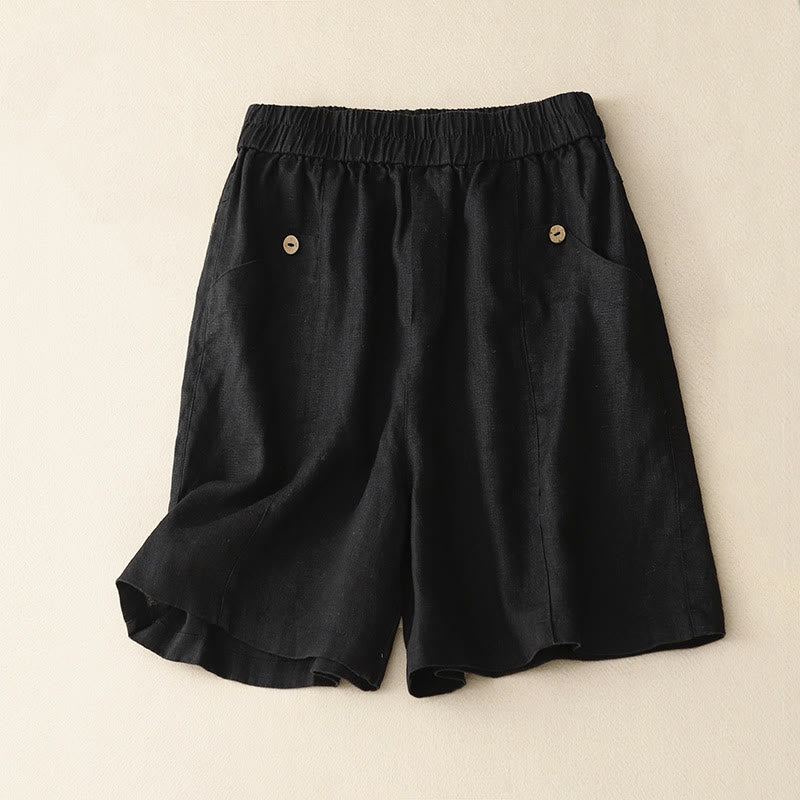 Pantalones cortos de algodón lisos con botones y bolsillos para mujer, estilo casual de verano, con Buddha Stones - Negro - US8-10，UK/AU12-14，EU40-42 (2XL) - image 20