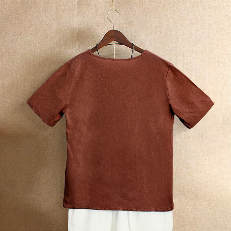 Camiseta de manga corta para mujer con cuello redondo y botones, de color liso, con estampado de Buddha Stones, estilo casual de verano. - image 26