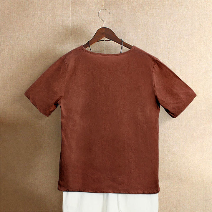 Camiseta de manga corta para mujer con cuello redondo y botones, de color liso, con estampado de Buddha Stones, estilo casual de verano. - image 26