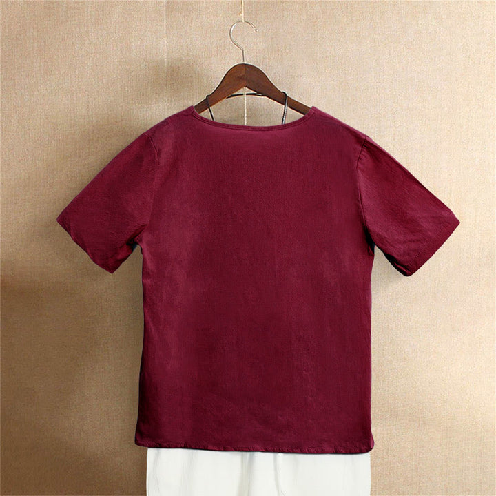 Camiseta de manga corta para mujer con cuello redondo y botones, de color liso, con estampado de Buddha Stones, estilo casual de verano. - image 31