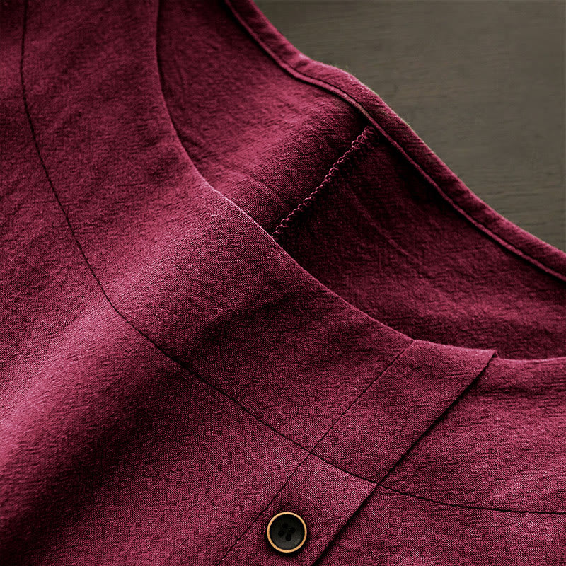 Camiseta de manga corta para mujer con cuello redondo y botones, de color liso, con estampado de Buddha Stones, estilo casual de verano. - image 32