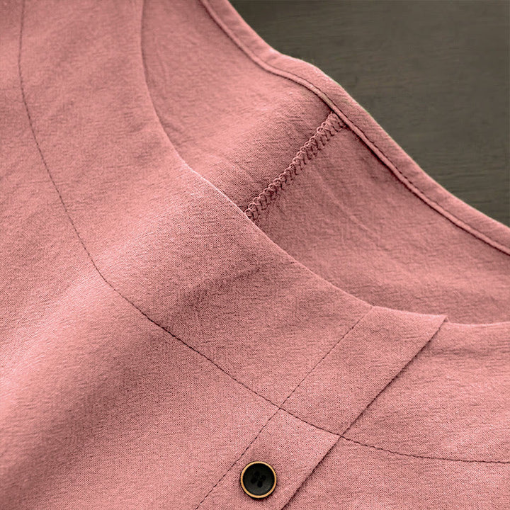 Camiseta de manga corta para mujer con cuello redondo y botones, de color liso, con estampado de Buddha Stones, estilo casual de verano. - image 37