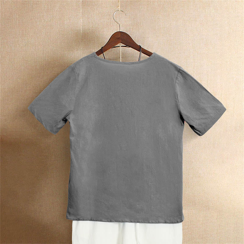 Camiseta de manga corta para mujer con cuello redondo y botones, de color liso, con estampado de Buddha Stones, estilo casual de verano. - image 56