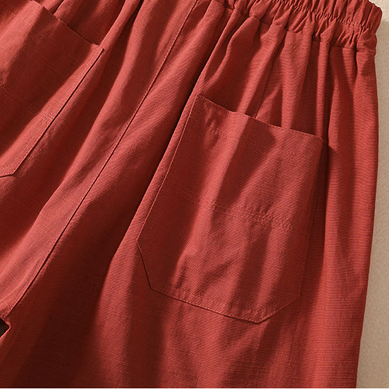 Pantalones cortos de poliéster con cintura elástica y bolsillos para mujer, informales, de verano, con Buddha Stones