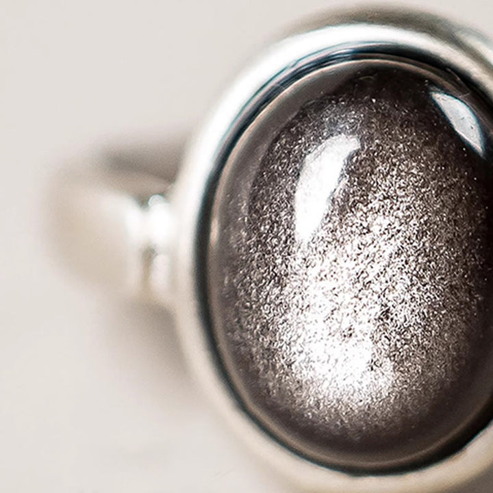 Anillo de protección ajustable con obsidiana y brillo de plata de ley 925 natural de Buddha Stones - image 8