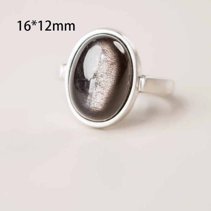 Anillo de protección ajustable con obsidiana y brillo de plata de ley 925 natural de Buddha Stones