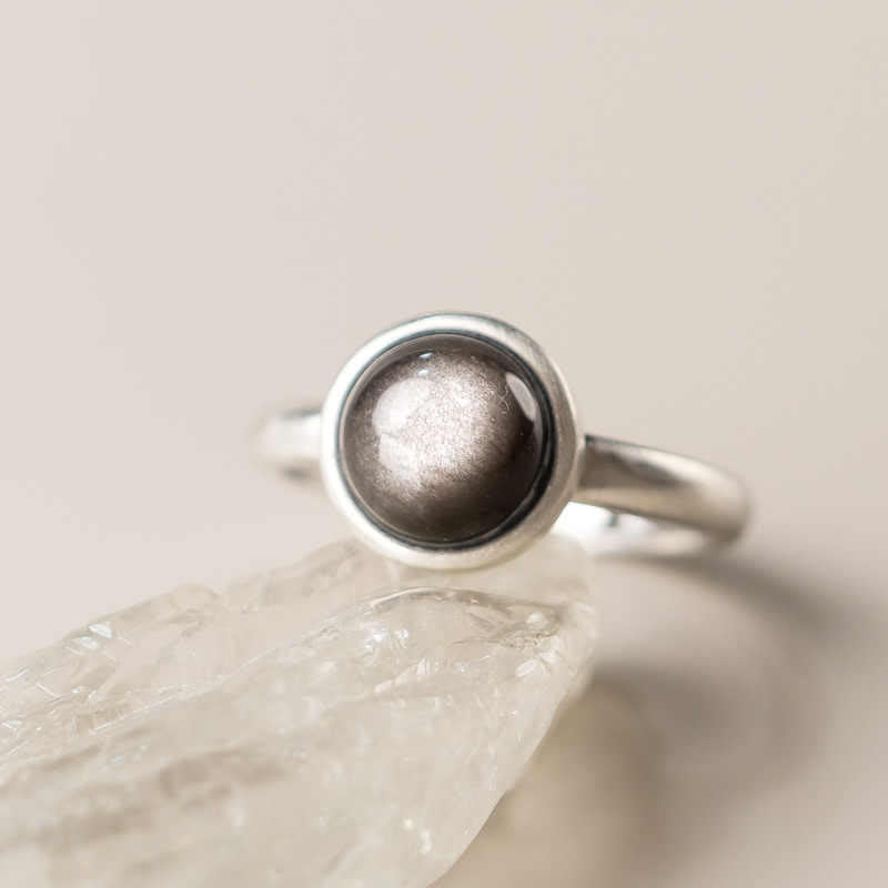 Anillo de protección ajustable con obsidiana y brillo de plata de ley 925 natural de Buddha Stones - image 10
