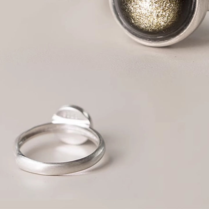 Anillo de riqueza ajustable de obsidiana con brillo dorado y plata de ley 925 natural de Buddha Stones
