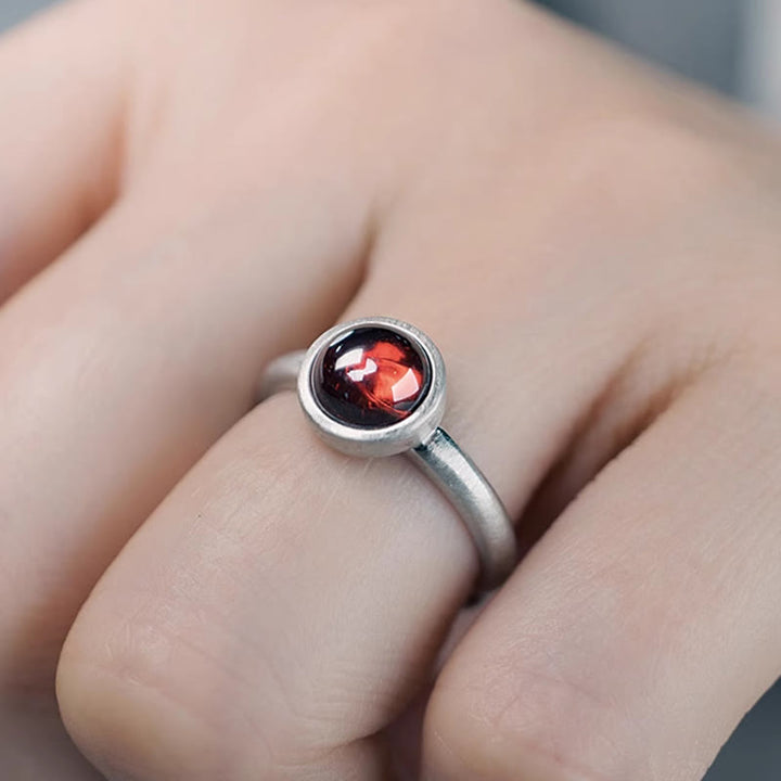 Anillo de protección ajustable con granate natural de plata de ley 925 de Buddha Stones - image 5