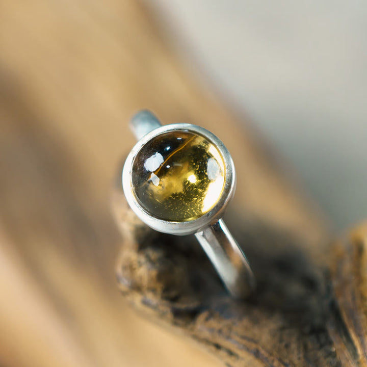 Anillo de protección ajustable con citrino natural de plata de ley 925 de Buddha Stones