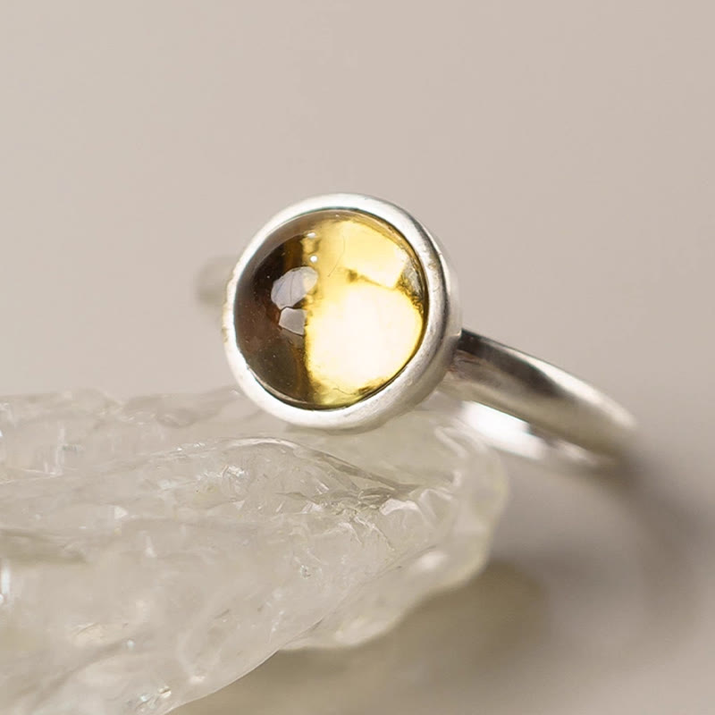Anillo de protección ajustable con citrino natural de plata de ley 925 de Buddha Stones