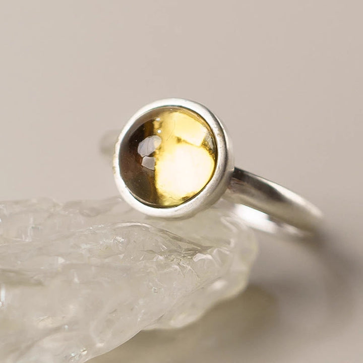 Anillo de protección ajustable con citrino natural de plata de ley 925 de Buddha Stones