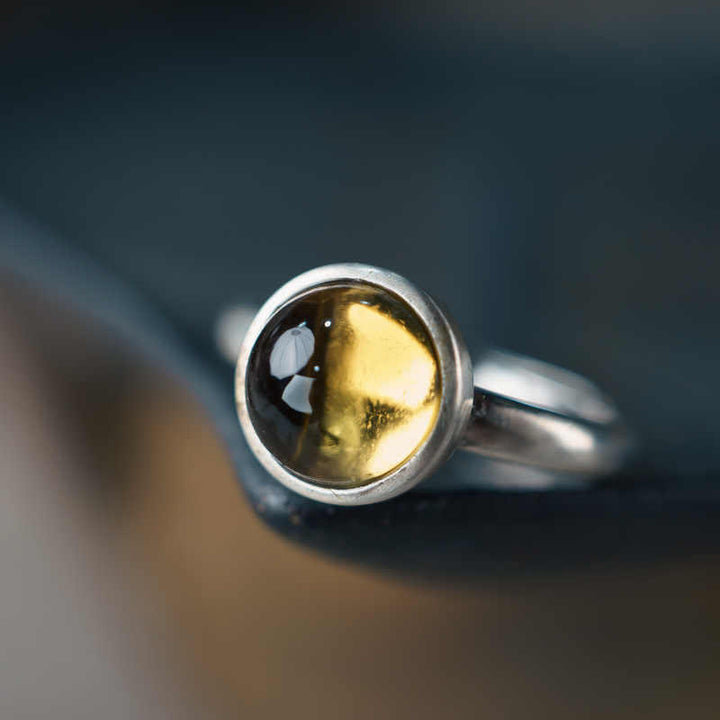 Anillo de protección ajustable con citrino natural de plata de ley 925 de Buddha Stones