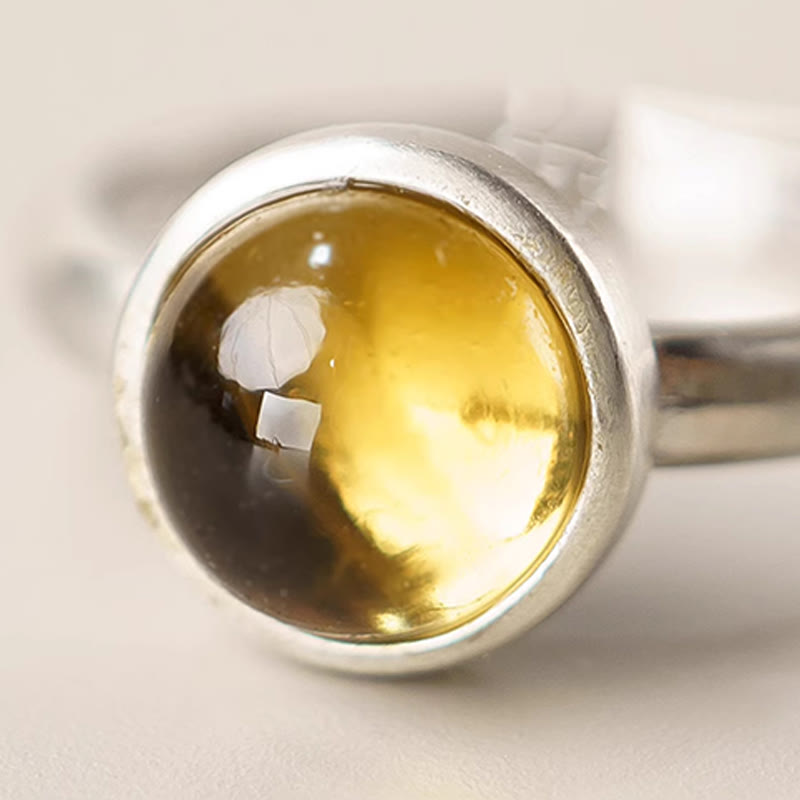 Anillo de protección ajustable con citrino natural de plata de ley 925 de Buddha Stones