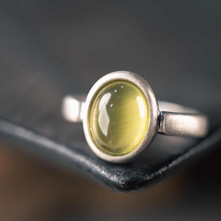 Anillo de la felicidad ajustable con citrino y prehnita en plata de ley 925 natural de Buddha Stones