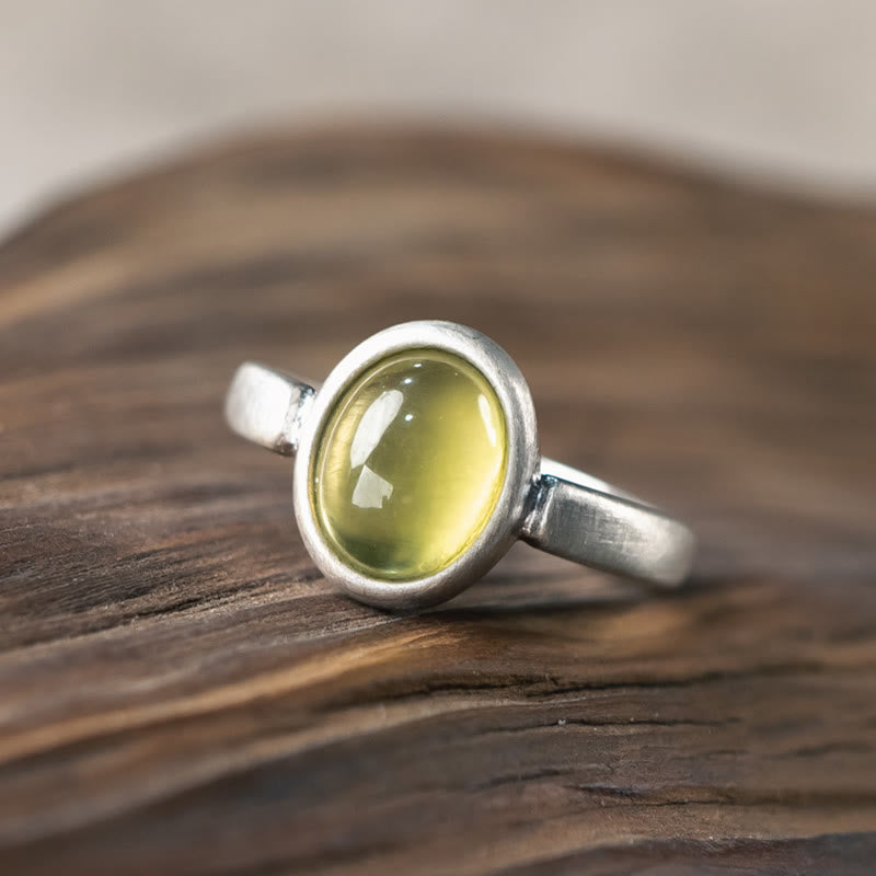 Anillo de la felicidad ajustable con citrino y prehnita en plata de ley 925 natural de Buddha Stones