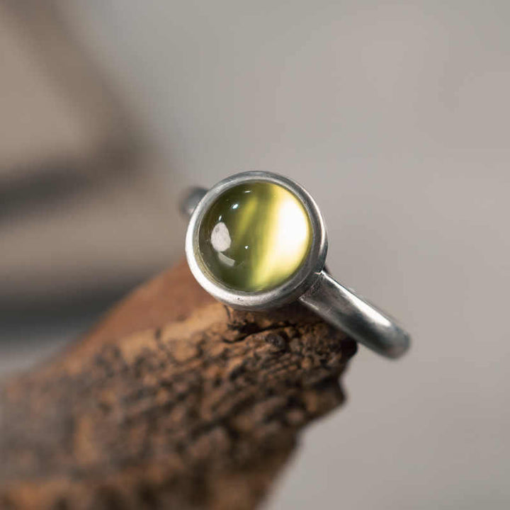 Anillo de la felicidad ajustable con citrino y prehnita en plata de ley 925 natural de Buddha Stones