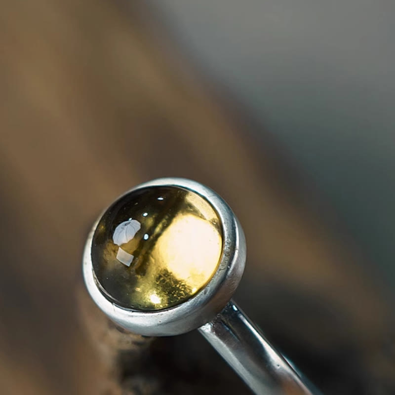 Anillo de la felicidad ajustable con citrino y prehnita en plata de ley 925 natural de Buddha Stones