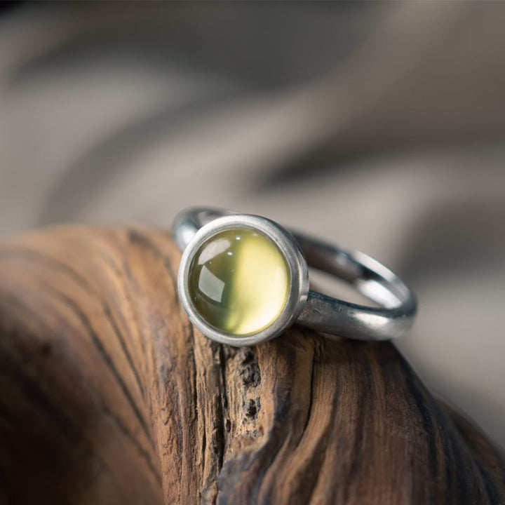 Anillo de la felicidad ajustable con citrino y prehnita en plata de ley 925 natural de Buddha Stones