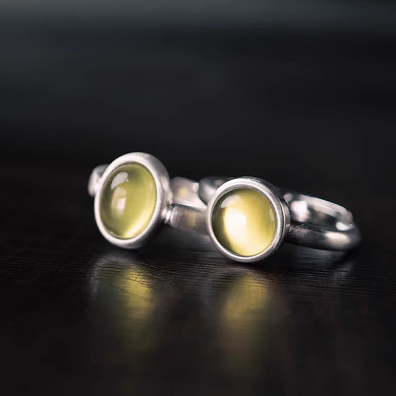 Anillo de la felicidad ajustable con citrino y prehnita en plata de ley 925 natural de Buddha Stones