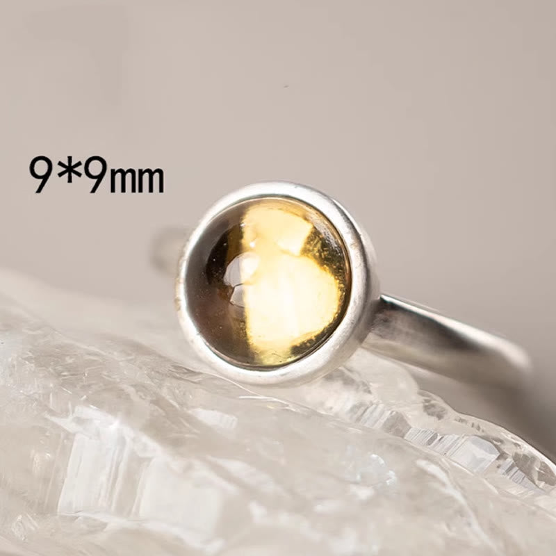 Anillo de la felicidad ajustable con citrino y prehnita en plata de ley 925 natural de Buddha Stones