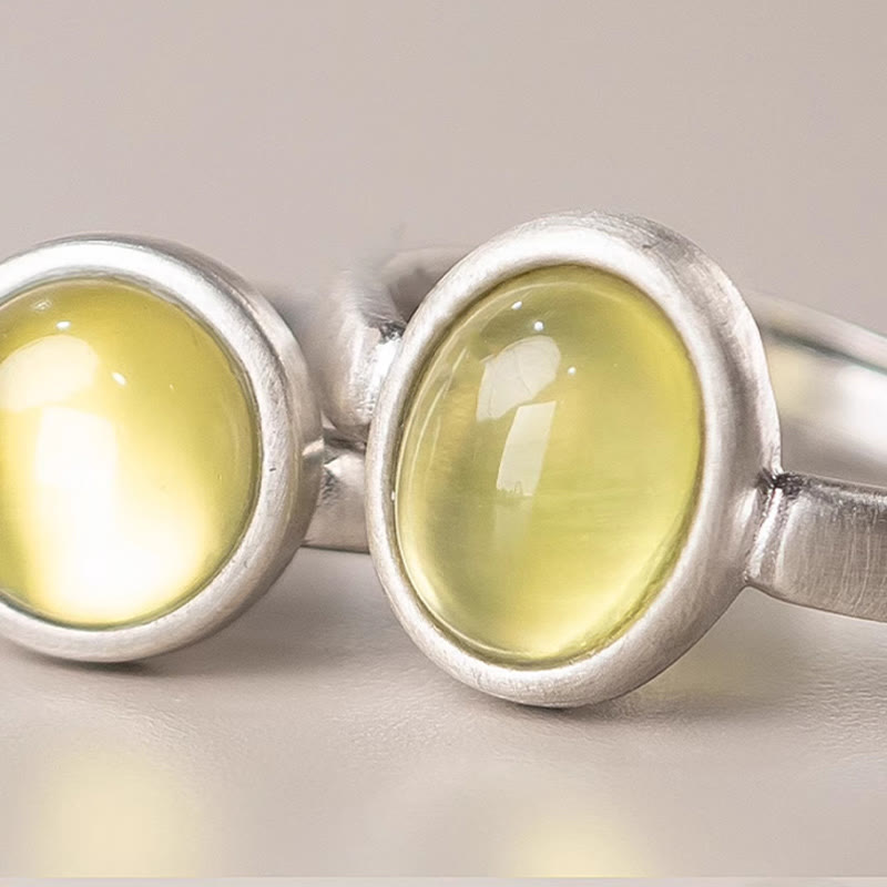 Anillo de la felicidad ajustable con citrino y prehnita en plata de ley 925 natural de Buddha Stones