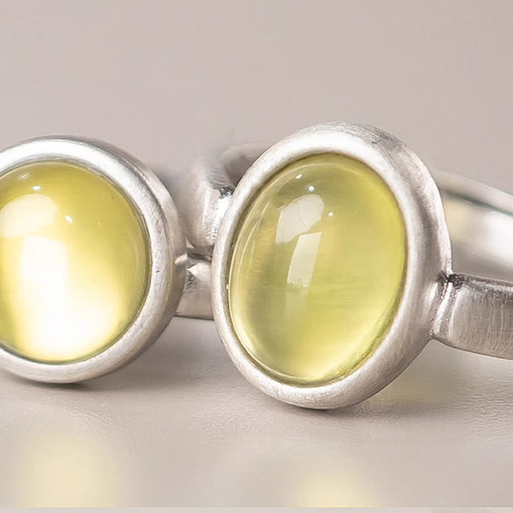 Anillo de la felicidad ajustable con citrino y prehnita en plata de ley 925 natural de Buddha Stones