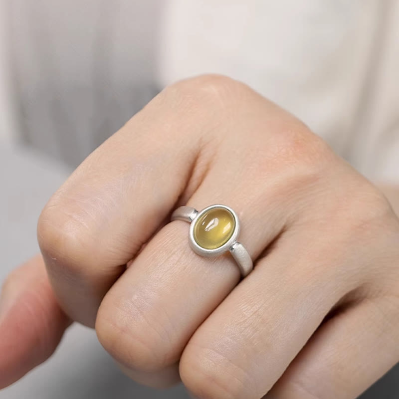 Anillo de la felicidad ajustable con citrino y prehnita en plata de ley 925 natural de Buddha Stones