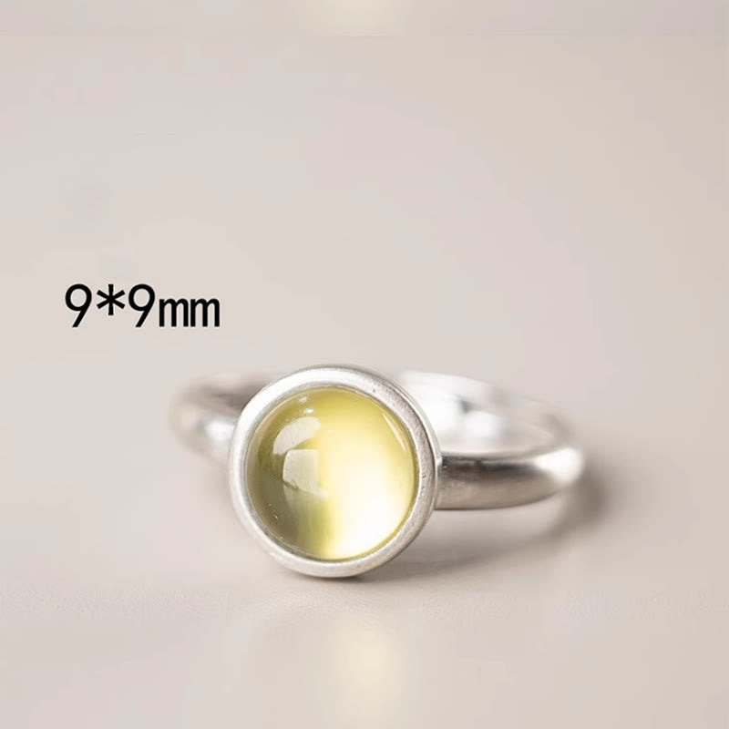 Anillo de la felicidad ajustable con citrino y prehnita en plata de ley 925 natural de Buddha Stones