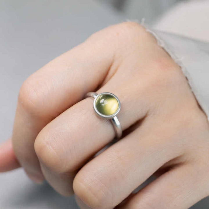 Anillo de la felicidad ajustable con citrino y prehnita en plata de ley 925 natural de Buddha Stones