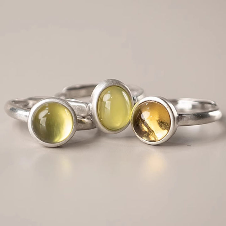 Anillo de la felicidad ajustable con citrino y prehnita en plata de ley 925 natural de Buddha Stones