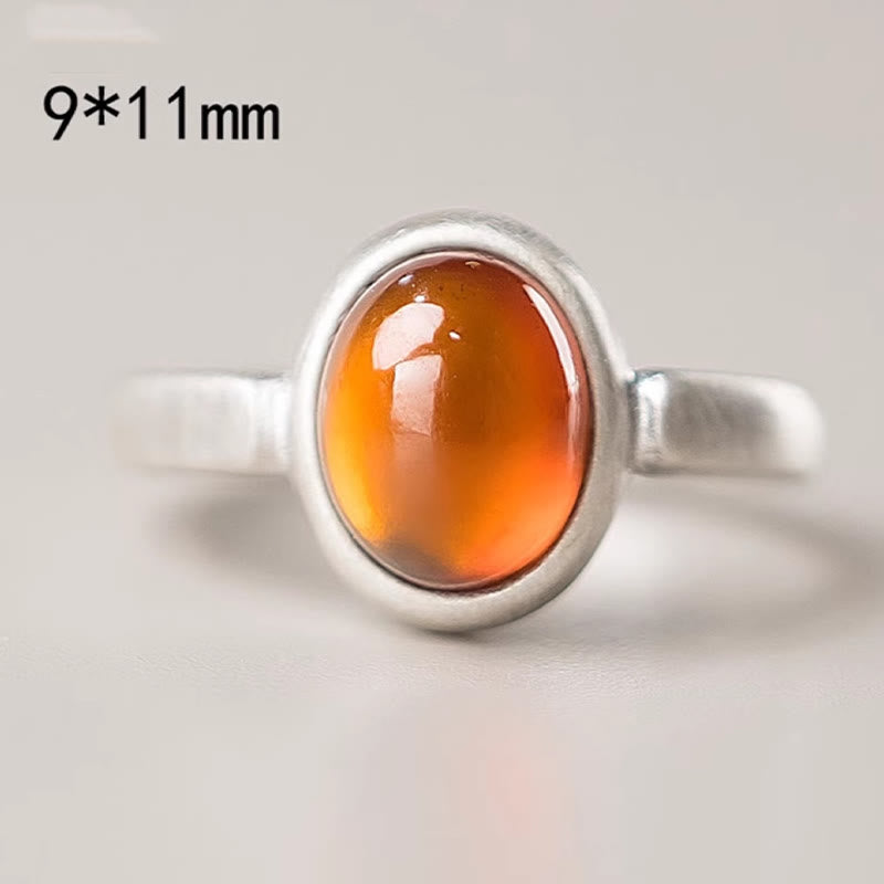 Anillo de calma con granate natural de plata de ley 925 con Buddha Stones y ajustable.