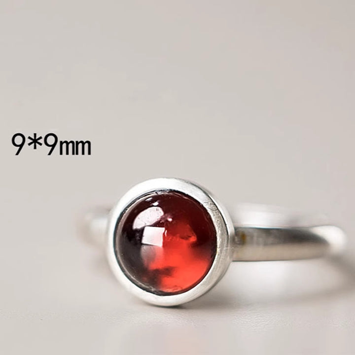 Anillo de calma con granate natural de plata de ley 925 con Buddha Stones y ajustable.