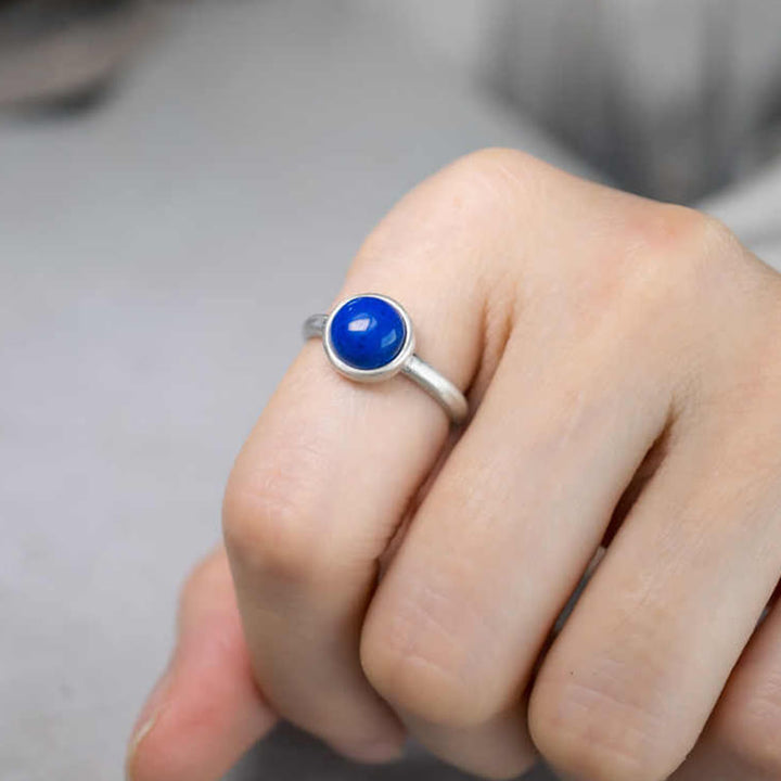 Anillo de equilibrio ajustable con turquesa y lazurita de plata de ley 925 natural de Buddha Stones - image 4