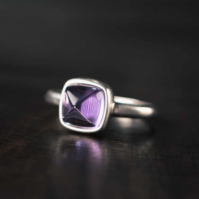 Anillo de equilibrio ajustable de amatista natural de plata de ley 925 de Buddha Stones
