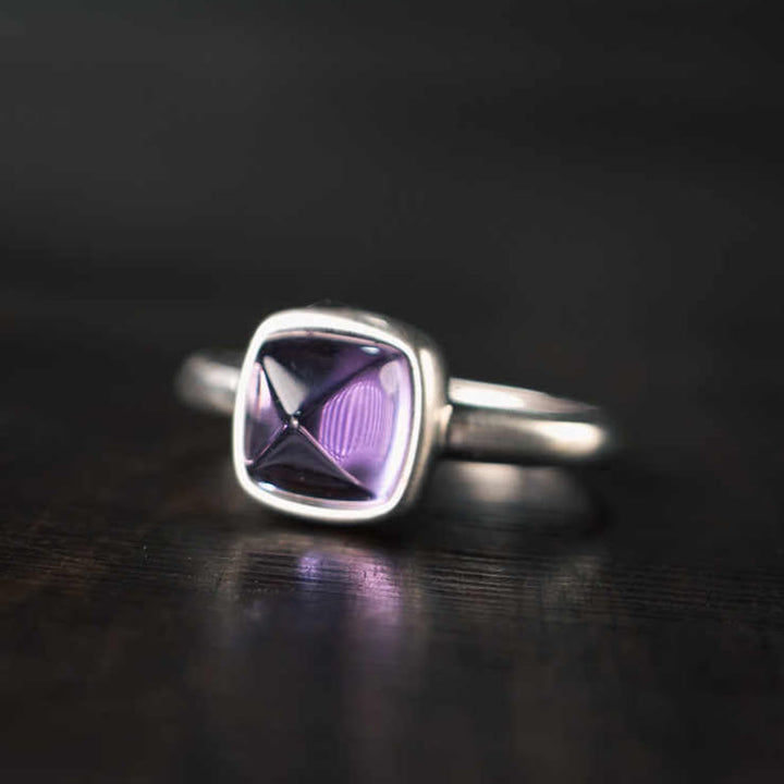 Anillo de equilibrio ajustable de amatista natural de plata de ley 925 de Buddha Stones