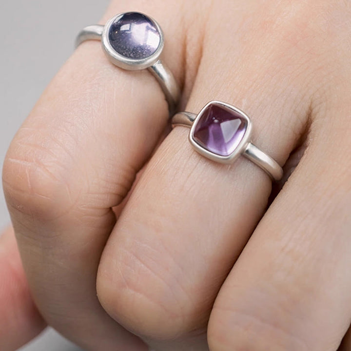 Anillo de equilibrio ajustable de amatista natural de plata de ley 925 de Buddha Stones